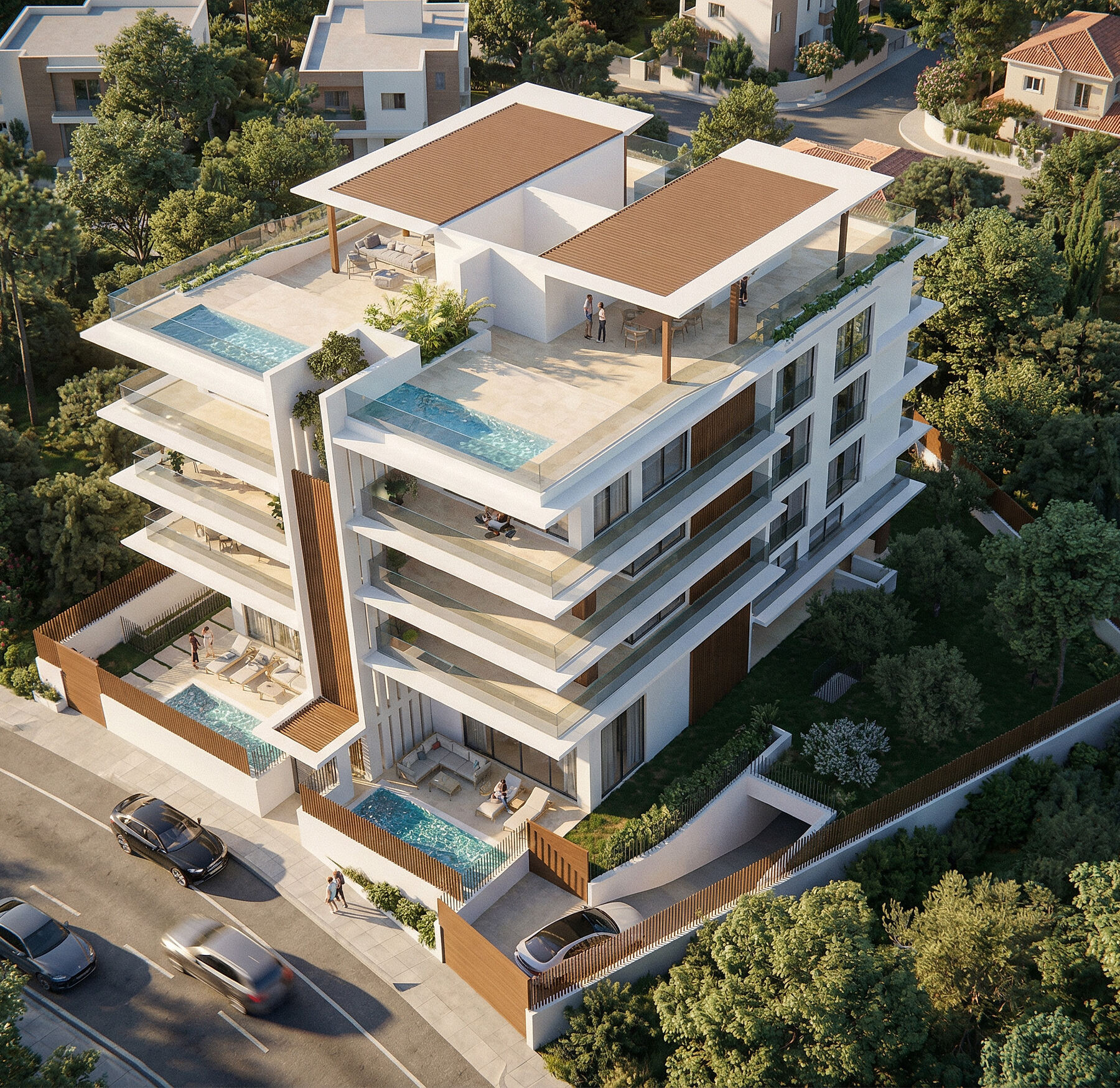 Aerial view of the building and its setting