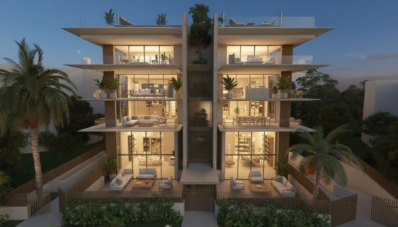 Front view at dusk